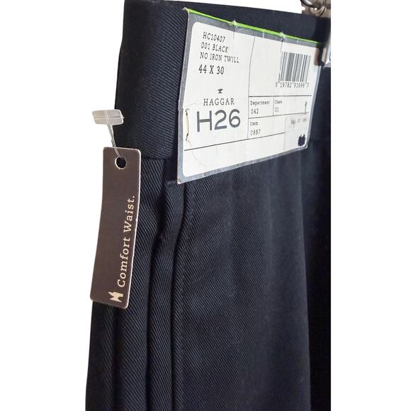 Haggar H26 Mens Pants 44 X 30 No Iron Twill Black Classic Fit Comfort Waist New - Picture 5 of 9